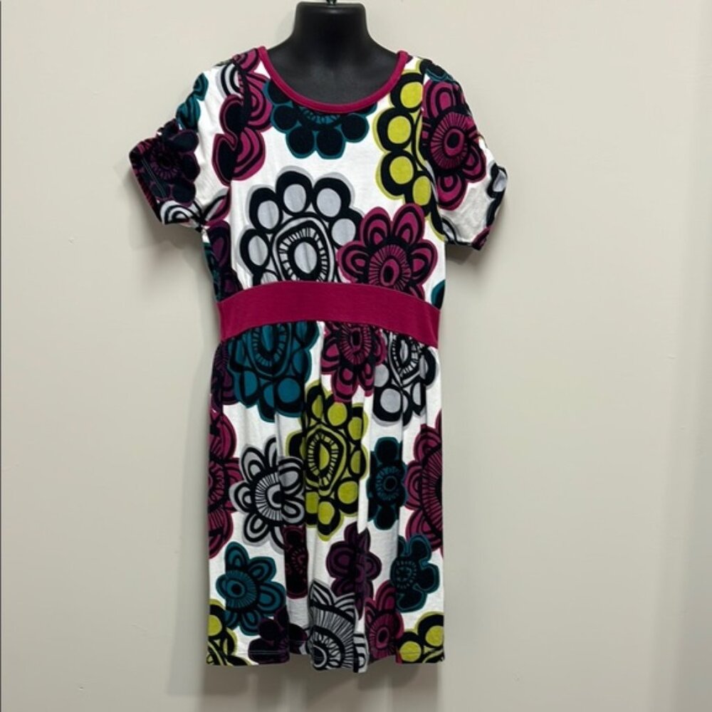 TEA COLLECTION Ruched Sleeve Fitted Waist Dress Floral Cotton Knit Girls 8